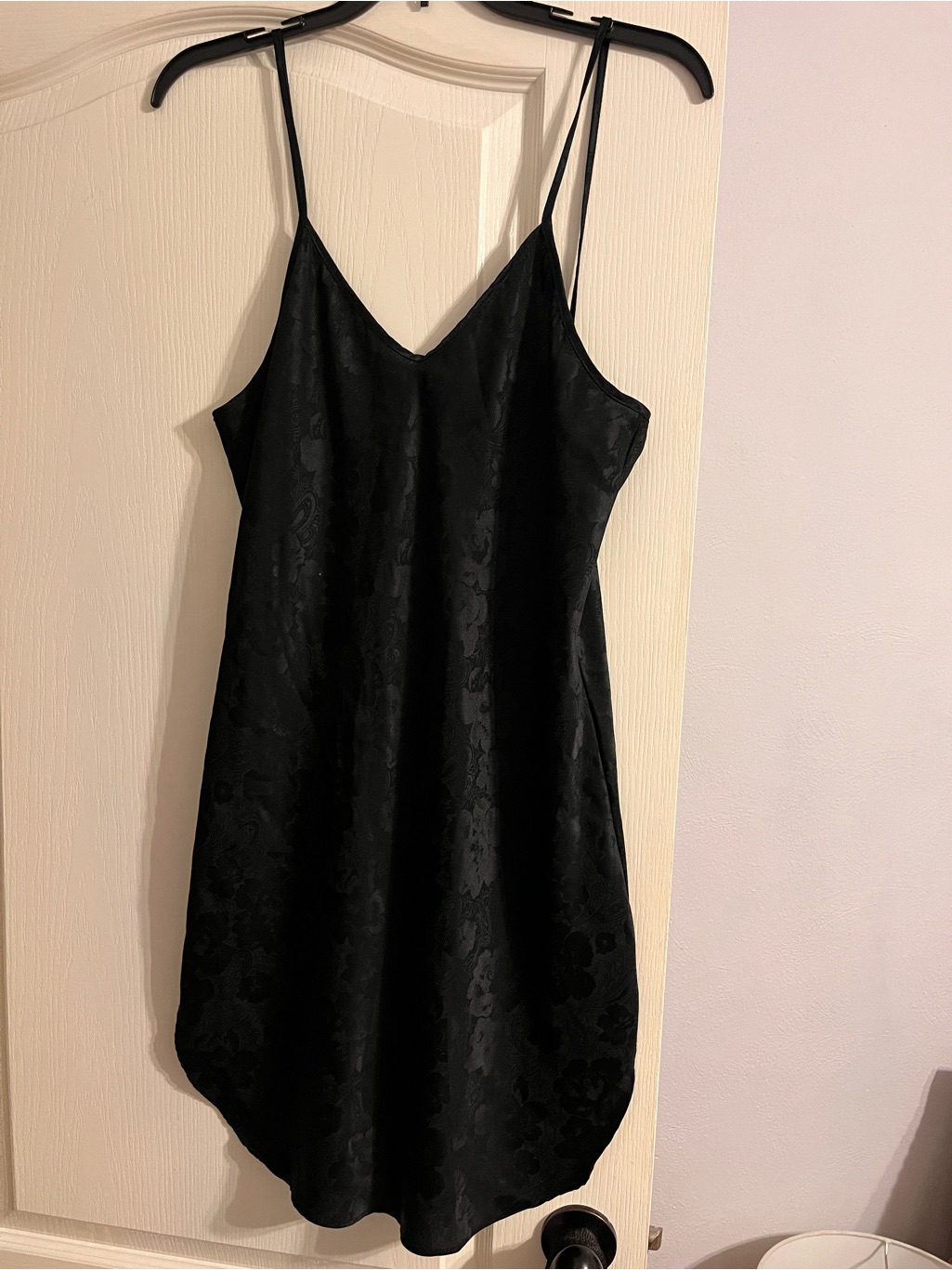 Kristine Tyler Intimates Vintage Black Floral Slip Dress With Thin Straps Slit